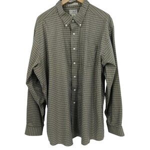 LL Bean Plaid Long Sleeve Button Down Shirt Size XXL Reg Wrinkle Resistant Green